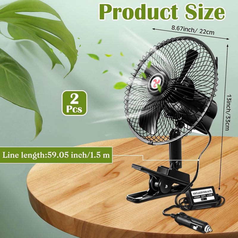 Tujoe 2 Pcs Portable Car Fan with Car Cigarette Lighter Electric Cooling 12 Volt Oscillating Fan 12 Volt Fan Automobile Vehicle 360 Degree Swivel Fan with Clip for Car Truck Supplies, Black (8 Inch) - Image 2